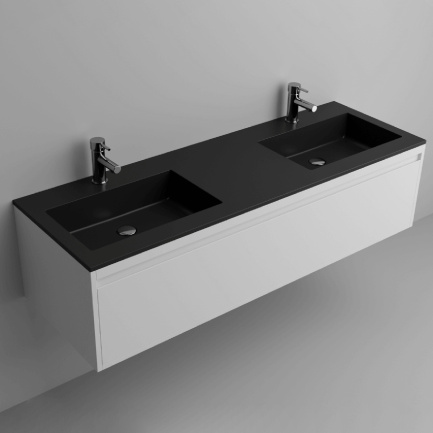Lugano 59" Matt Black Solid Surface Double Vanity Sink