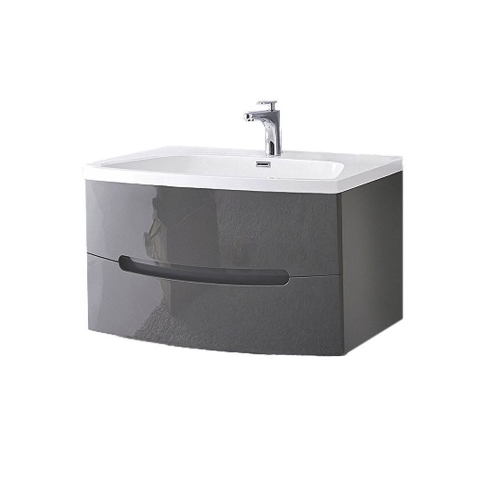 32" Modern Solid Plywood Bathroom Vanity and Sink, Brera Glossy Gray