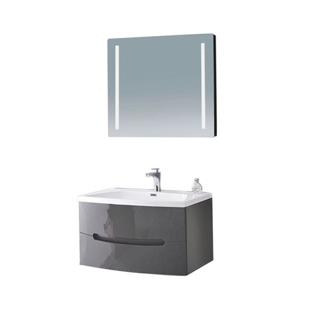 32" Modern Solid Plywood Bathroom Vanity Set Brera Glossy Gray with Mirror
