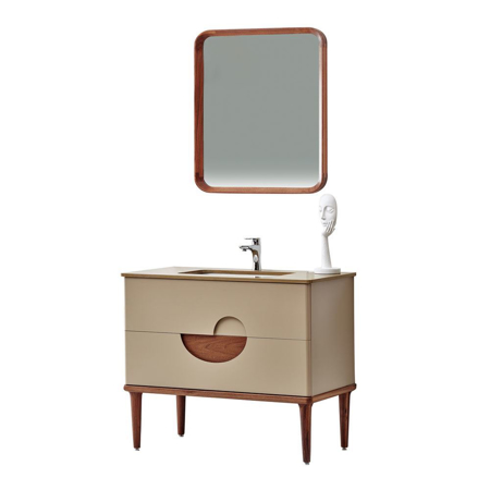 Modern Matt Beige 32" Solid Plywood Bathroom Vanity Set with Mirror, Vela