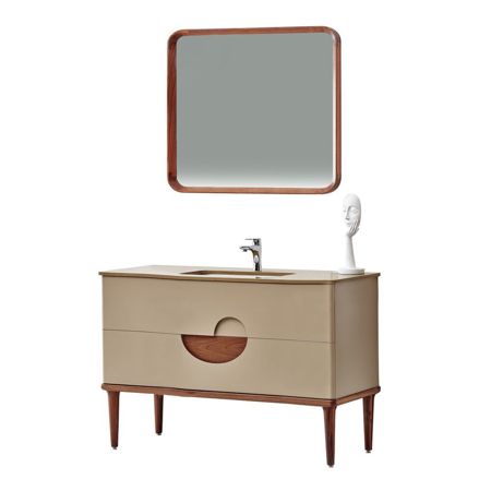 Modern Matt Beige 40" Solid Plywood Bathroom Vanity Set with Mirror, Vela