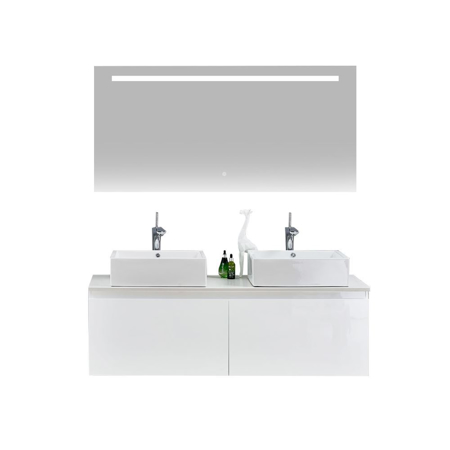 Glossy White Double Wall Hung Bathroom Vanity Set, Nova Glossy White