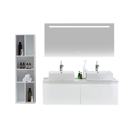 Glossy White Double Wall Hung Bathroom Vanity Cabinet, Nova Glossy White