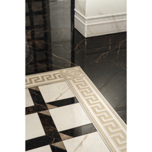 Versace Italian Nero Polished Porcelain Tile 23" x 23", Marble
