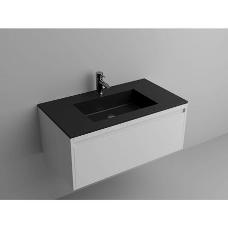 Lugano 36" Matt Black Single Vanity Sink, Solid Surface