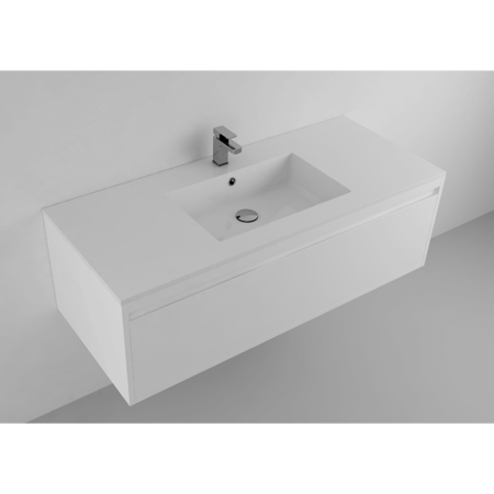 Lugano 48" Matt White Solid Surface Single Vanity Sink, Center