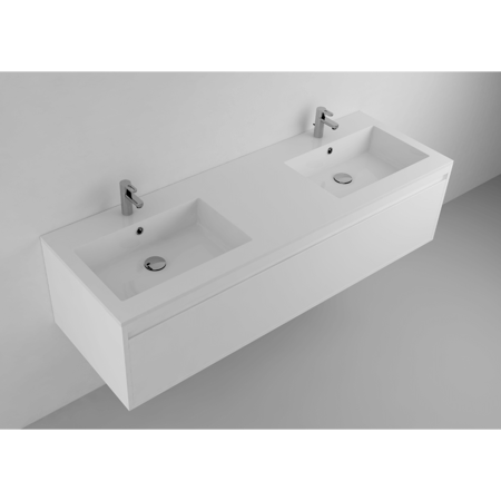 Lugano 59" Matt White Solid Surface Double Vanity Sink