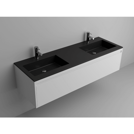 Lugano 59" Matt Black Solid Surface Double Vanity Sink