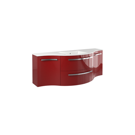 Yara 57" vanity with left and right concave cabinets in Red