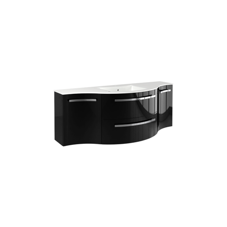 Yara 52" vanity with left concave and right rounded cabinet in Black