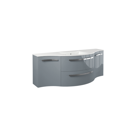 Yara 52" vanity with left concave and right rounded cabinet in Grey