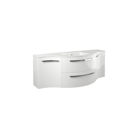 Yara 52" vanity with left concave and right rounded cabinet in White