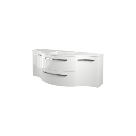 Yara 52" vanity with left round and right concave cabinet in White