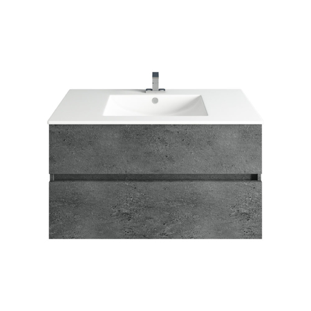 36" Concrete Gray Granite Bathroom Vanity, Matt White Sink