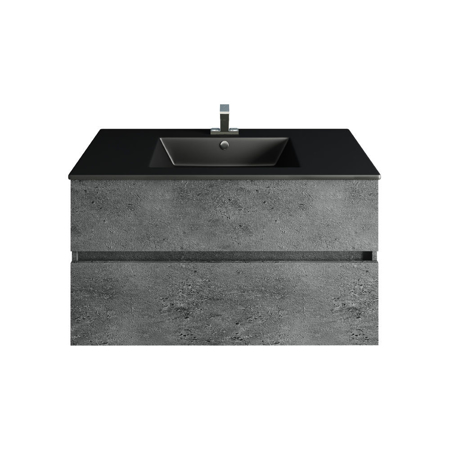 36'' Concrete Gray Granite Bathroom Vanity, Matt Black Sink
