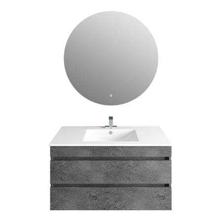32" Glance Granite Vanity, Matt White Sink, Moon Mirror