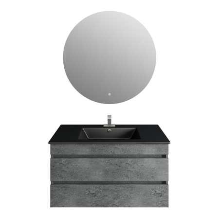 32" Glance Granite Vanity, Matt Black Sink, Moon Mirror