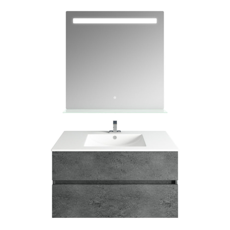 32'' Concrete Gray Granite Vanity, Matt White Sink, Ronda Mirror