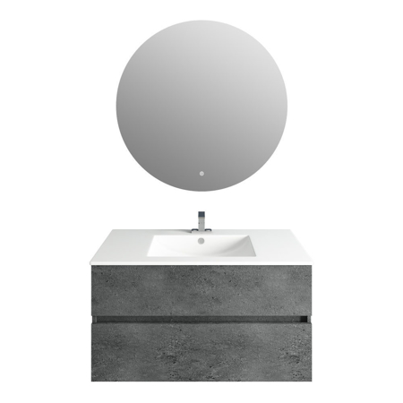 32''Concrete Gray Granite Vanity, Matt White Sink, Moon Mirror