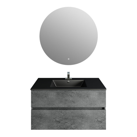 32''Concrete Gray Vanity, Matt Black Sink, Moon Mirror