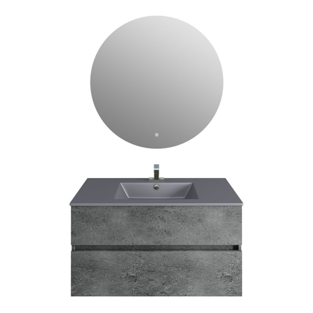 32'' Concrete Gray Granite Vanity, Matt Gray Sink, Moon Mirror