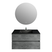 Picture of 36'' Concrete Gray Granite Vanity, Matt Black Sink, Moon Mirror