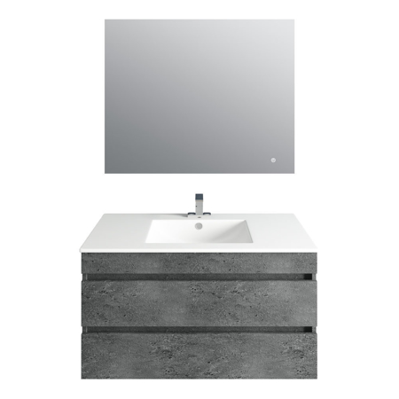 36'' Glance Granite Vanity, Matt White Sink, Linea Mirror