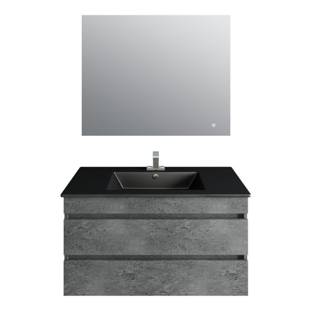 36'' Glance Granite Vanity, Matt Black Sink, Linea Mirror