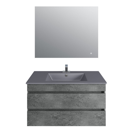 36'' Glance Granite Vanity, Matt Gray Sink, Linea Mirror