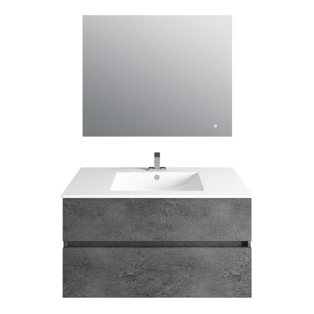 Picture of 36'' Concrete Gray Vanity, Matt White Sink, Linea Mirror