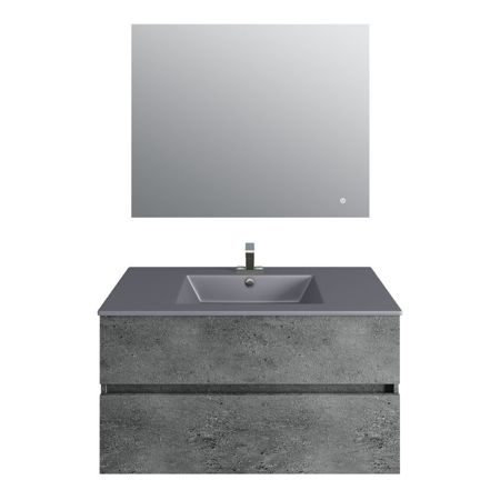 36'' Concrete Gray Granite Vanity, Matt Gray Sink, Linea Mirror