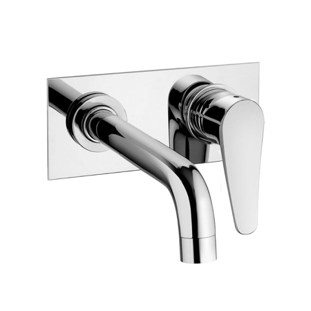 Sakhir Matt Black Single Lever Wall Mounted Mixer with Plate and Spout