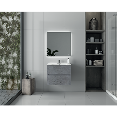 24" Concrete Gray Bathroom Vanity, Matt White Sink