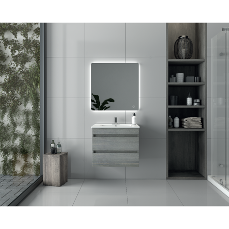 24" Glance Frozen Gray Bathroom Vanity, Matt White Sink