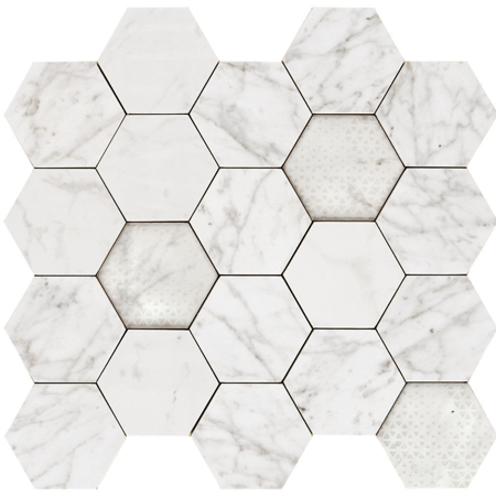 Majestic Apuanian White Hexagon 14" x 14" Polished Mosaic