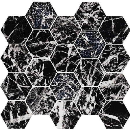 Majestic Glam Black Hexagon 14" x 14" Polished Mosaic