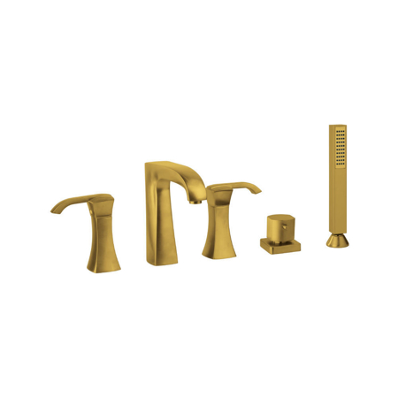Vellamo roman tub with lever handles and a diverter with hand held shower Matt Gold