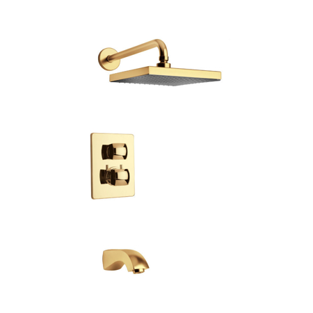 Vellamo Thermostatic Shower With 2-Way Diverter Volume Control and Slide Bar in Satin Gold