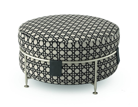 Amaretto Low Pouf Frame in Polished Black Nickel Fabric