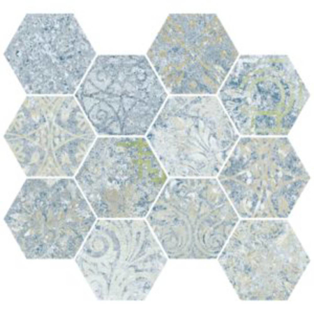 Bohemian Blue 11.02" x 11.81" Natural Mosaic Hexagonal Porcelain Tile