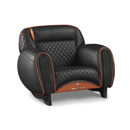 Imola Armchair In Leather Alpine Black And Orange