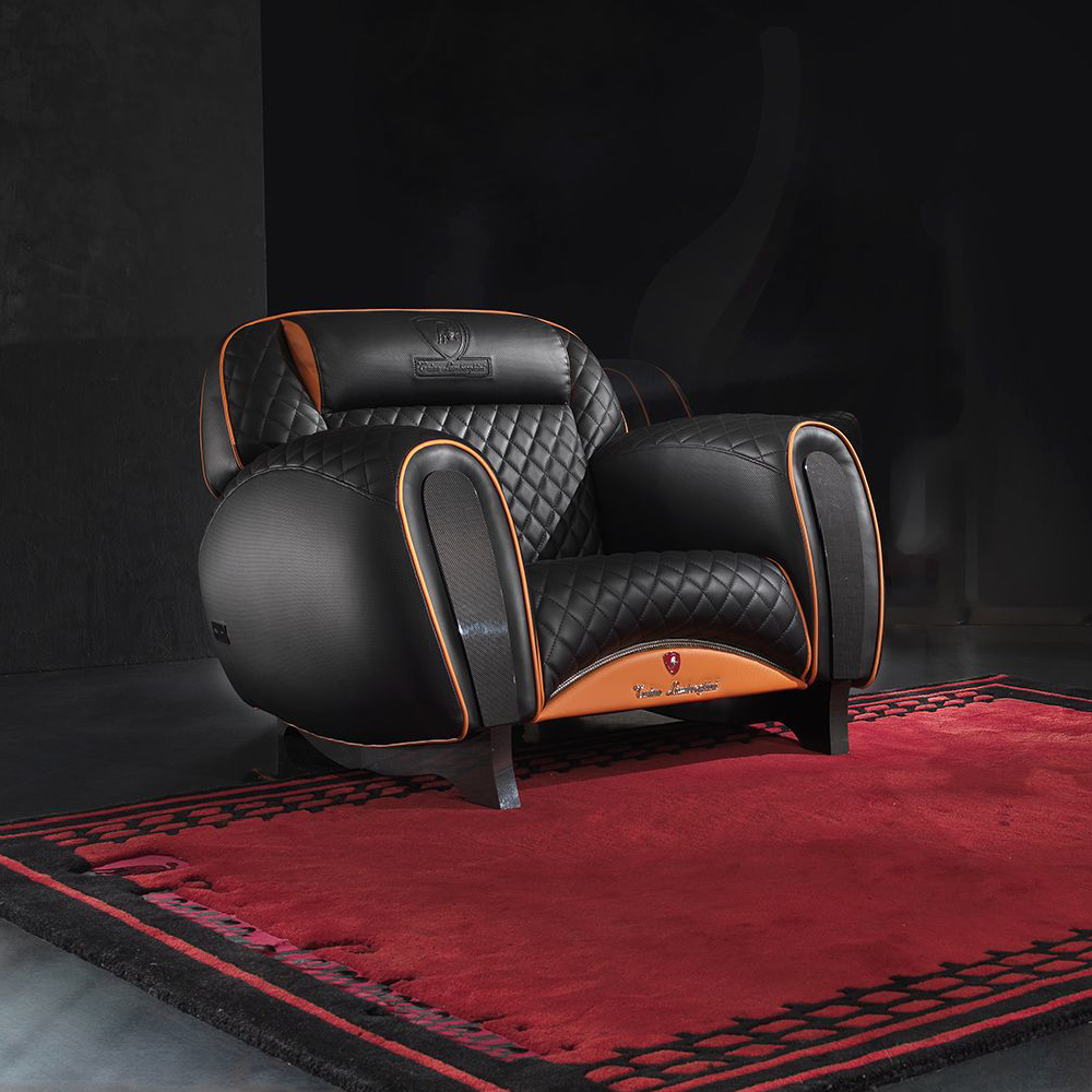 Imola Armchair In Leather Alpine Black And Orange - | HINTEX