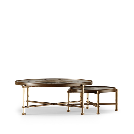 Georgia Center Table, Glossy Walnut Wood, Top: Carrara Marble, Nero Marquina Marble and Light Emperador Marble