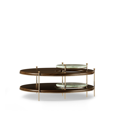 Byron Center Table, Glossy Walnut Wood, Top: Green Marble