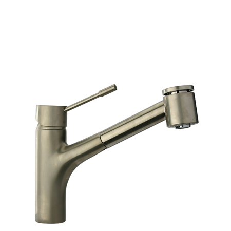 Minimal Pull Out Kitchen Faucet spout Rotates Brushed Nickel