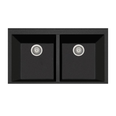 LaToscana Plados 33" x 22" Double Basin Granite Drop-In Sink in Black