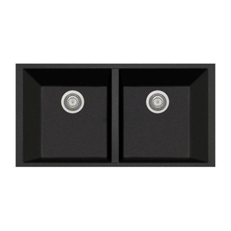 LaToscana Plados 33" x 22" Double Basin Granite Drop-In Sink in Black