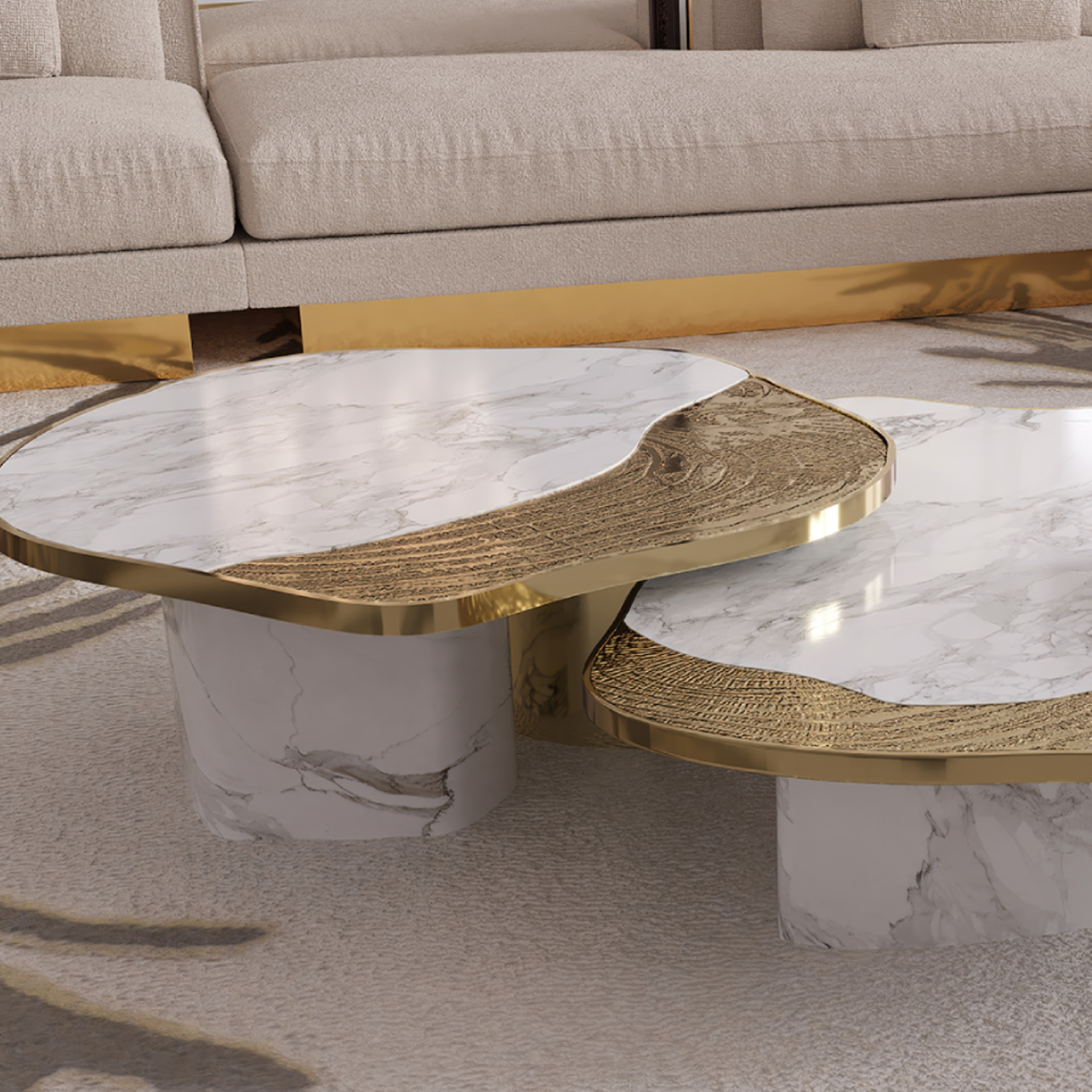OPHELIA CALACATTA MARBLE AND GOLD CENTER TABLE BIG - | HINTEX