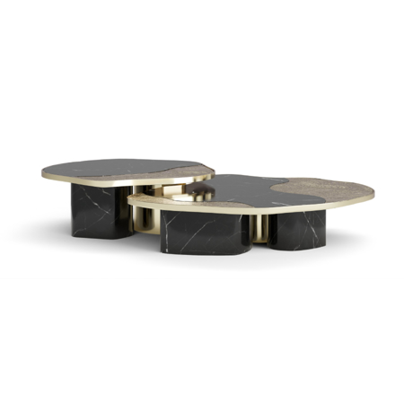 OPHELIA NERO MARQUINA MARBLE AND GOLD CENTER TABLE SMALL