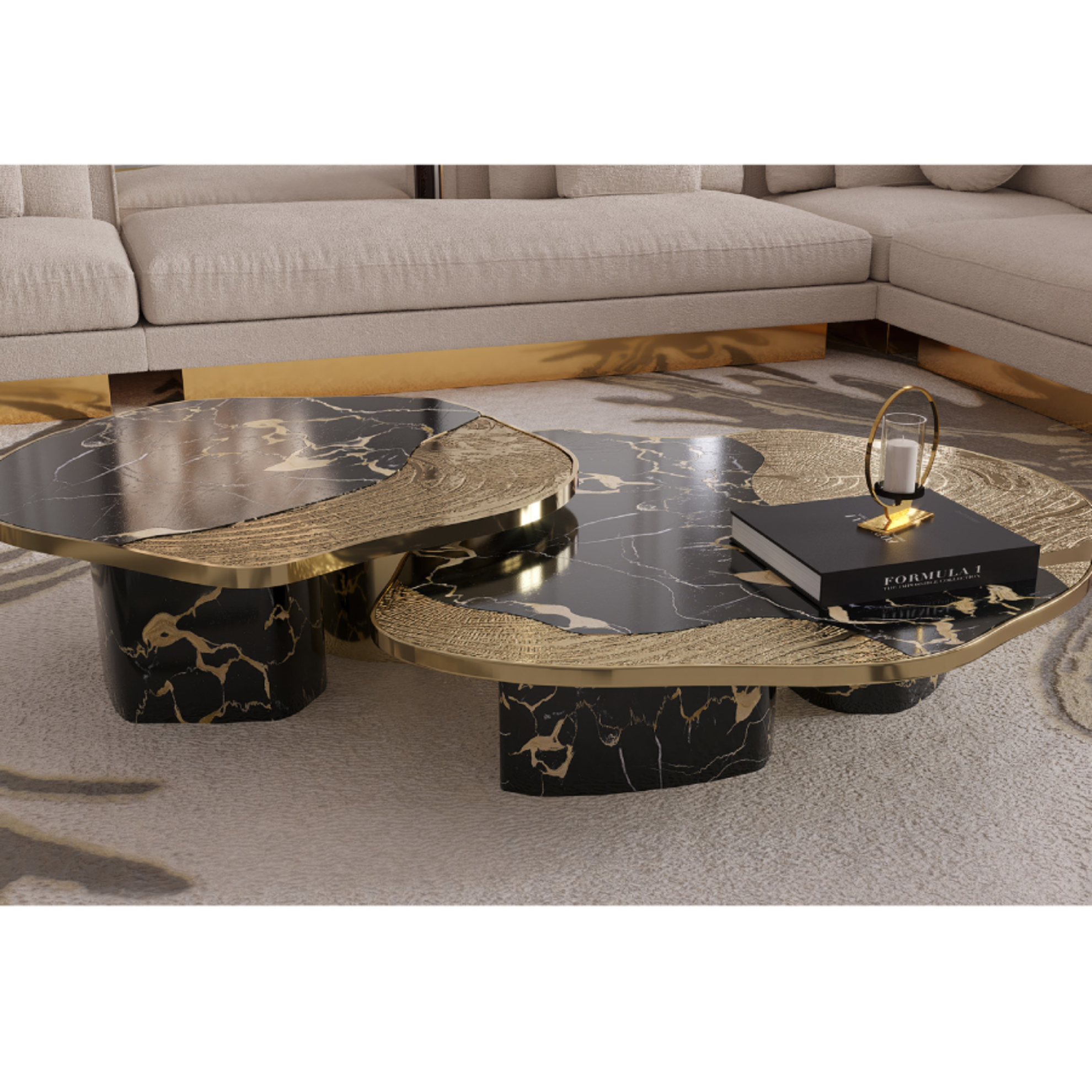 OPHELIA PORTORO MARBLE AND GOLD CENTER TABLE SMALL - | HINTEX
